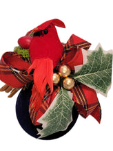 Load image into Gallery viewer, Cardinal on Deep Blue Velvet Ball Ornament