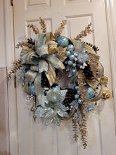 Load image into Gallery viewer, Robin Egg Blue and Gold Christmas Wreath