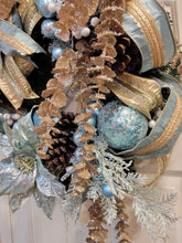 Load image into Gallery viewer, Robin Egg Blue and Gold Christmas Wreath