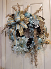 Load image into Gallery viewer, Robin Egg Blue and Gold Christmas Wreath