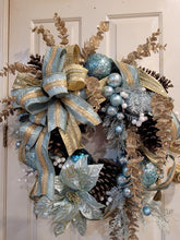 Load image into Gallery viewer, Robin Egg Blue and Gold Christmas Wreath