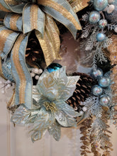 Load image into Gallery viewer, Robin Egg Blue and Gold Christmas Wreath