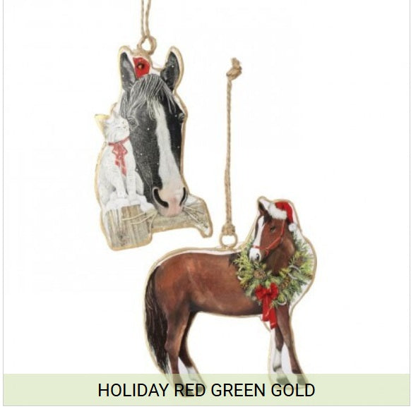 Metal Holiday Horse Ornament