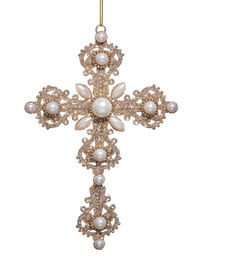 Pearl Gold Cross Ornament