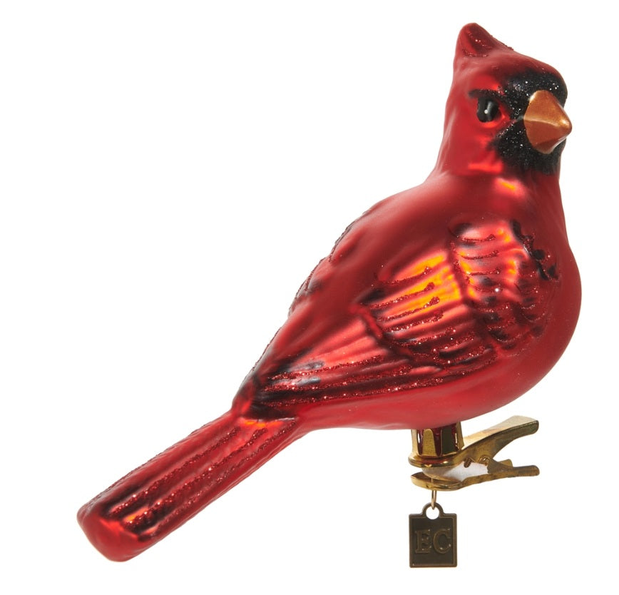 Glass Cardinal Clip On Ornament
