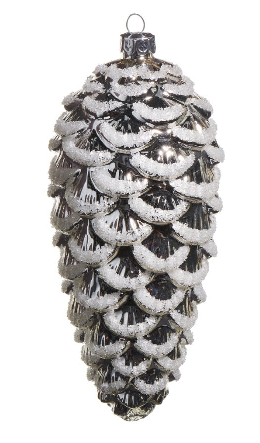 Silver Iced Pine Cone Ornament