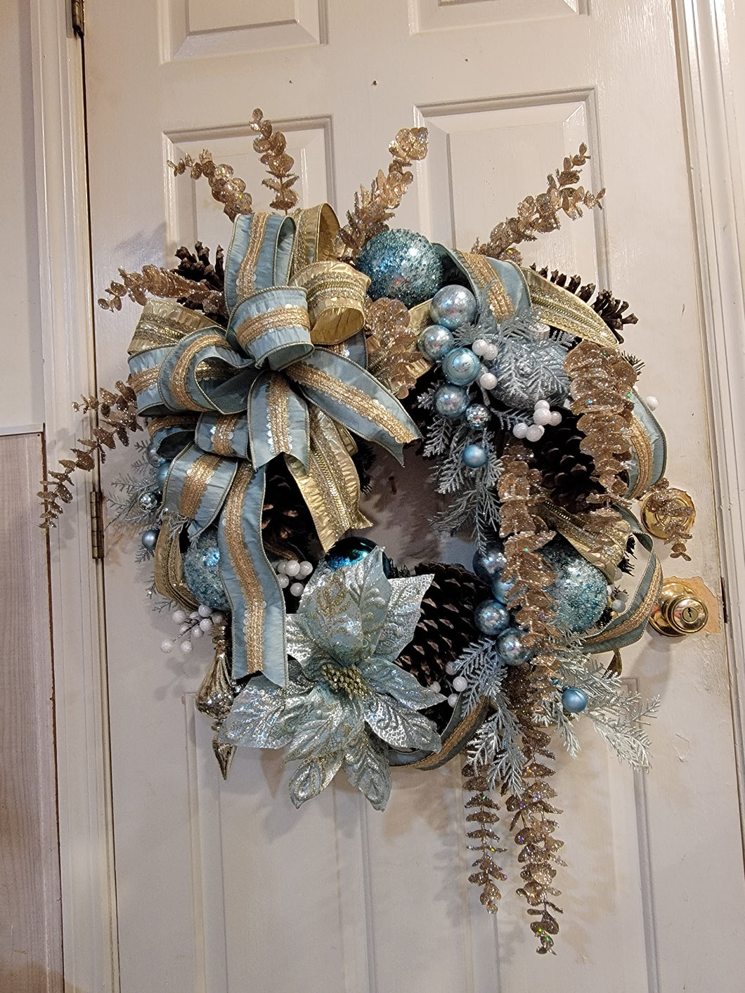 Robin Egg Blue and Gold Christmas Wreath