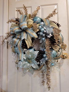 Robin Egg Blue and Gold Christmas Wreath