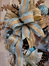 Load image into Gallery viewer, Robin Egg Blue and Gold Christmas Wreath
