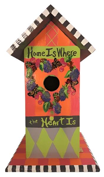 Birdhouse with Sunflowers, Blackberries and Butterflies